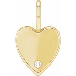 14K Yellow Gold .02 CT Natural Diamond Engravable Heart Charm/Pendant