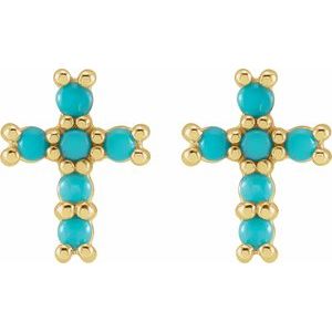 14K Yellow Gold Natural Turquoise Cross Earrings – image 2