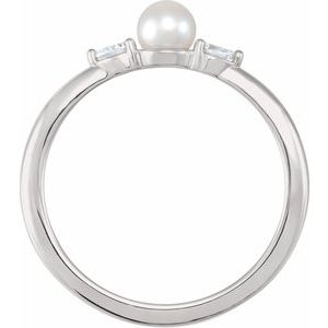 14K White Gold Cultured White Akoya Pearl & 1/10 CTW Natural Diamond Ring
