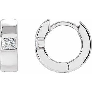 14K White Gold 1/4 CTW Natural Diamond 12 mm Hinged Huggie Hoop Earrings