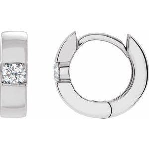 Sterling Silver 1/8 CTW Lab-Grown Diamond Hinged Huggie Hoop Earrings