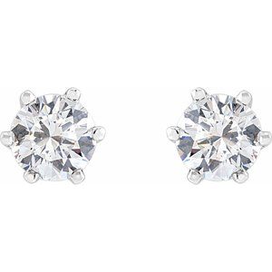 14K White Gold 4.4 mm Imitation White Cubic Zirconia Stud Earrings – image 2