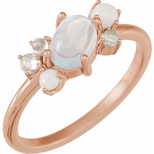 14K Rose Gold Natural Rainbow Moonstone & Multi-Gemstone Scattered Cabochon Ring