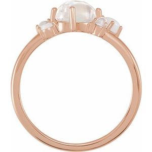 14K Rose Gold Natural Rainbow Moonstone & Multi-Gemstone Scattered Cabochon Ring