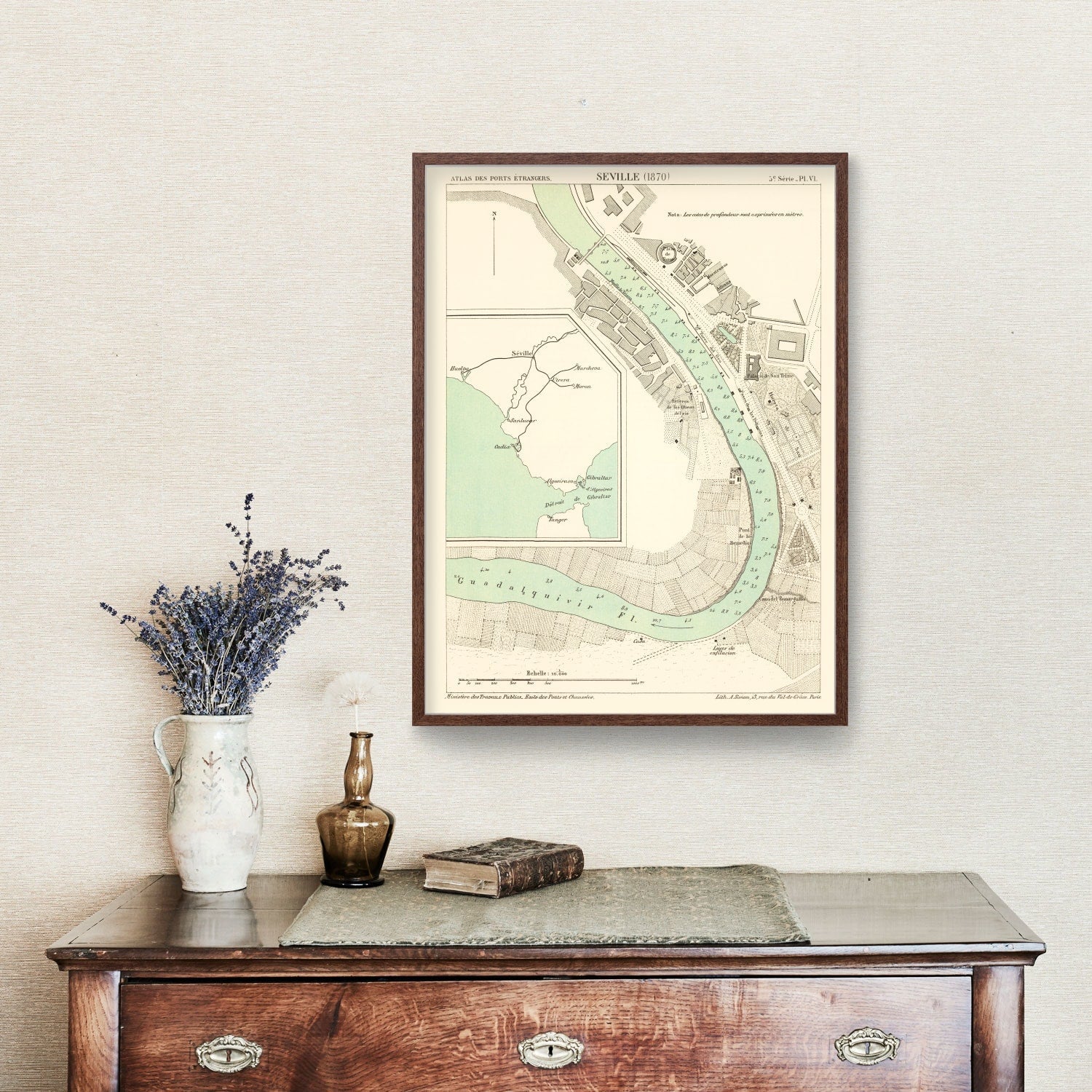 Vintage Map of Seville, Spain 1870