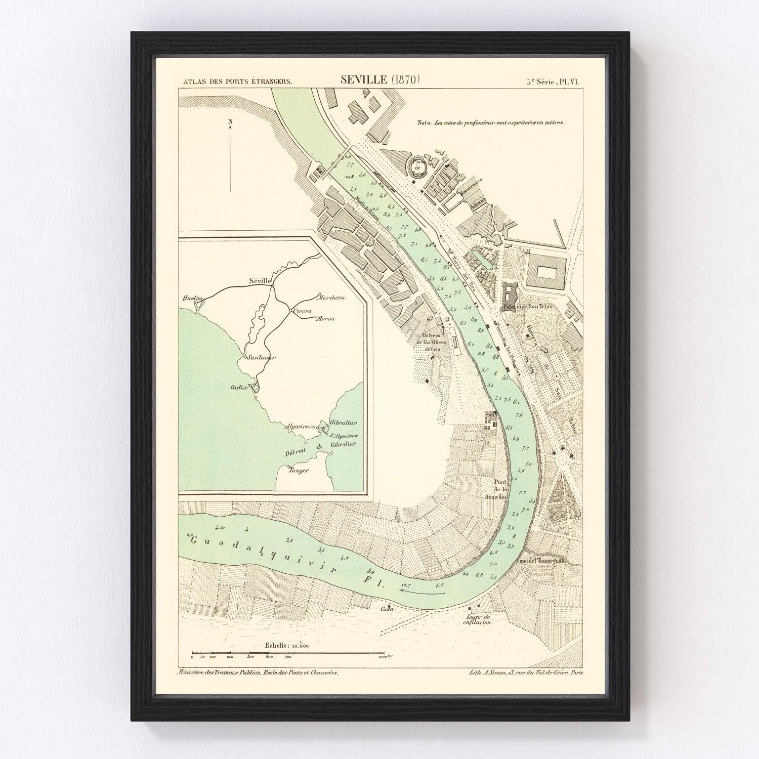 Vintage Map of Seville, Spain 1870