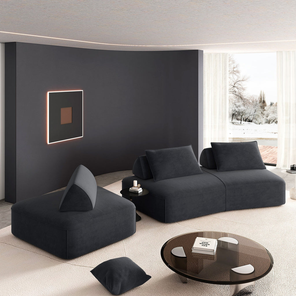 139' Modern Light Luxury Oversized Modular Sectional Sofa Set,DIY Upholstered Fluffy Chenille Sofa with Removable Backrests and Soft Pillows,Deep Seat Couch & Sofa Bed for Living Room,Office,Dark Grey