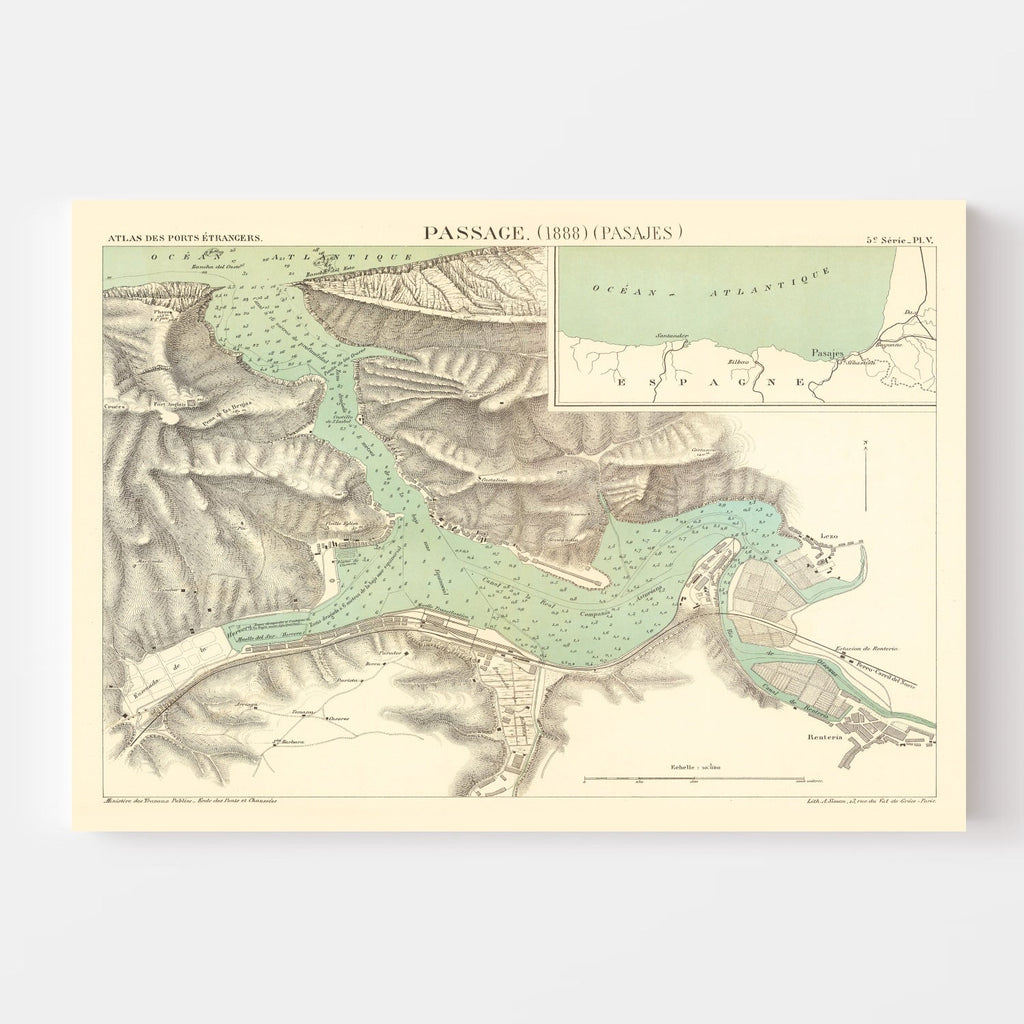 Vintage Map of Pasaia, Spain 1888
