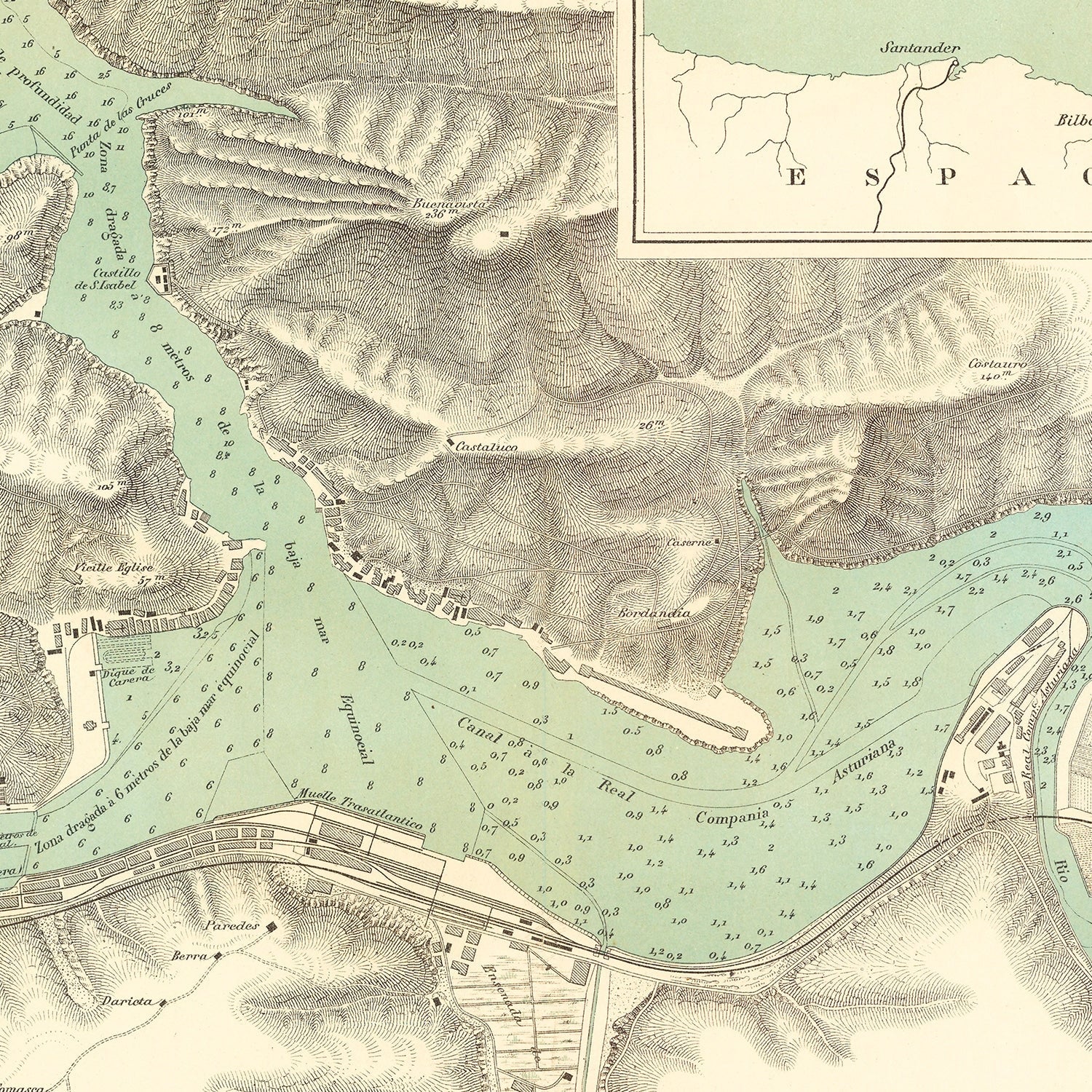 Vintage Map of Pasaia, Spain 1888