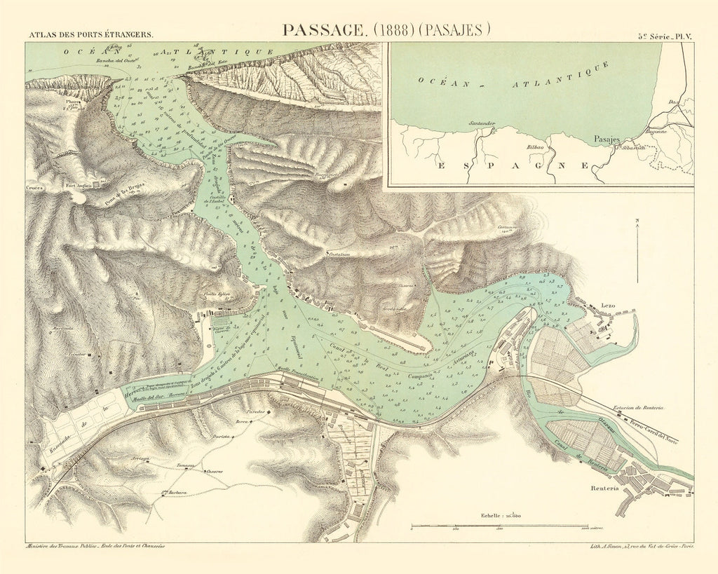 Vintage Map of Pasaia, Spain 1888