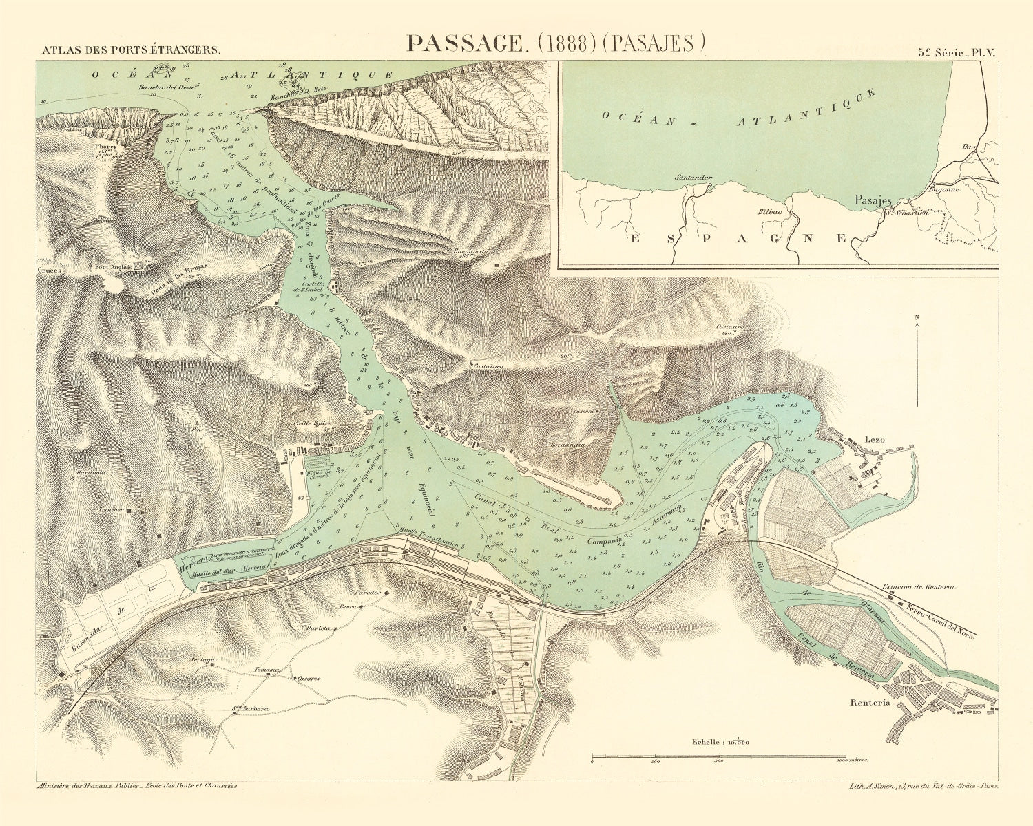 Vintage Map of Pasaia, Spain 1888