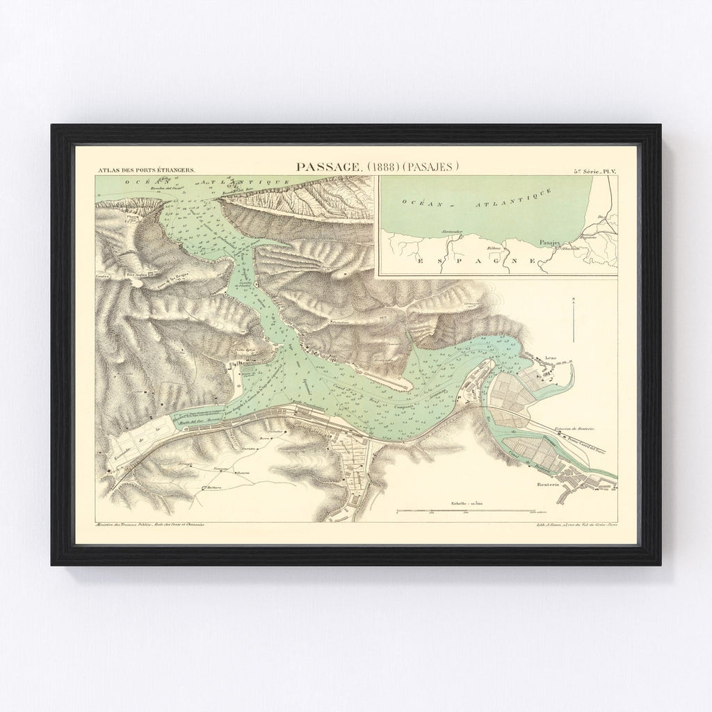 Vintage Map of Pasaia, Spain 1888