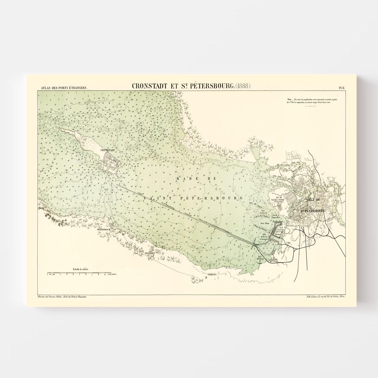 Vintage Map of Saint Petersburg, Russia 1888