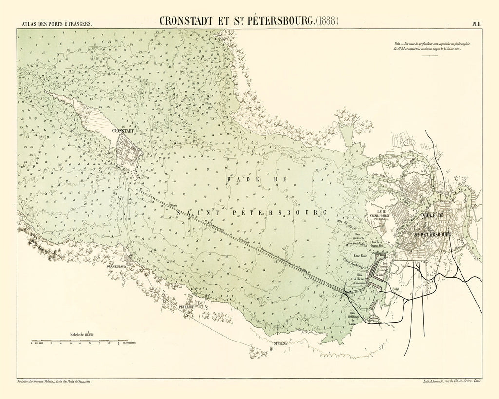 Vintage Map of Saint Petersburg, Russia 1888