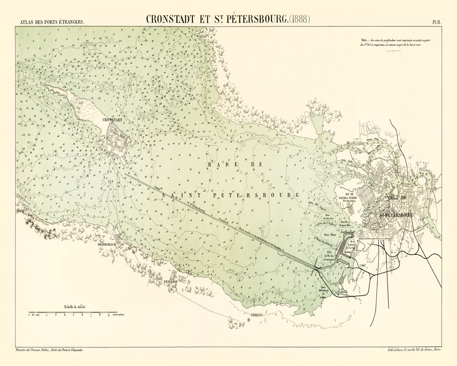 Vintage Map of Saint Petersburg, Russia 1888