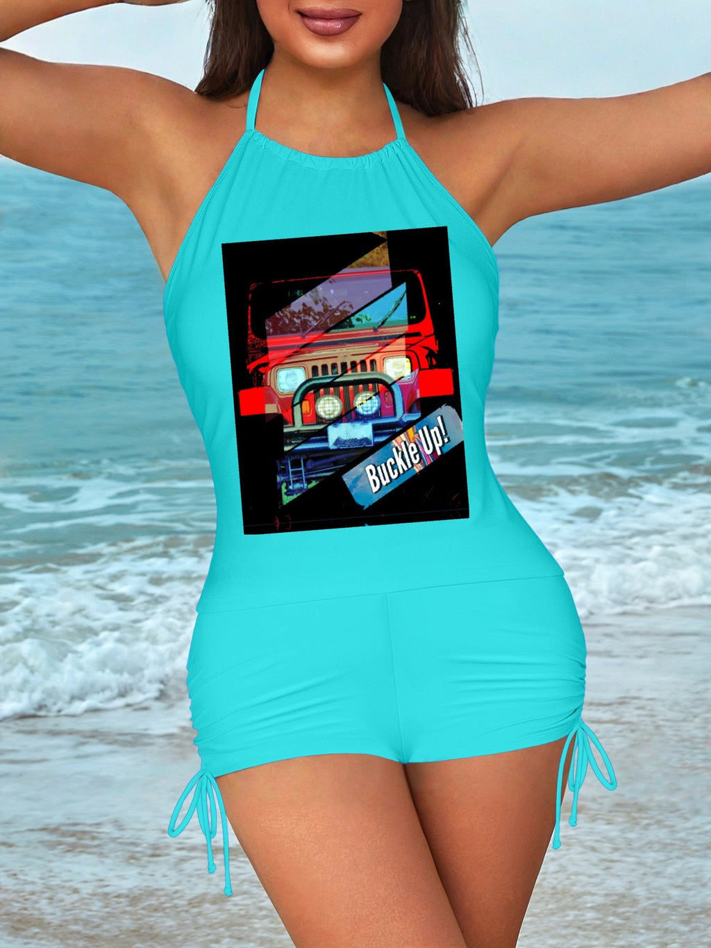 Buckle Up! 4-wheeler Drive Tankini Swimsuits with Shorts for Women