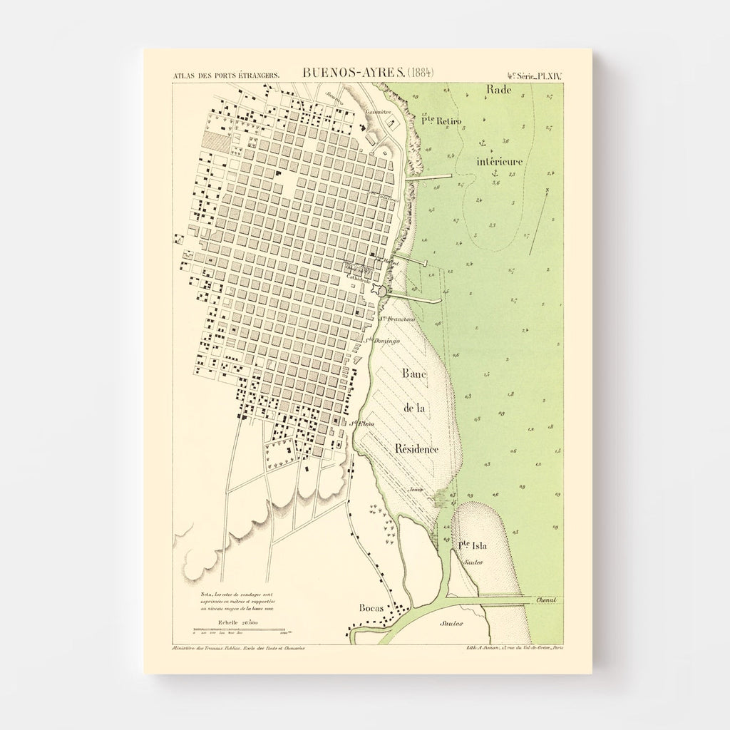 Vintage Map of Buenos Aires, Argentina 1884