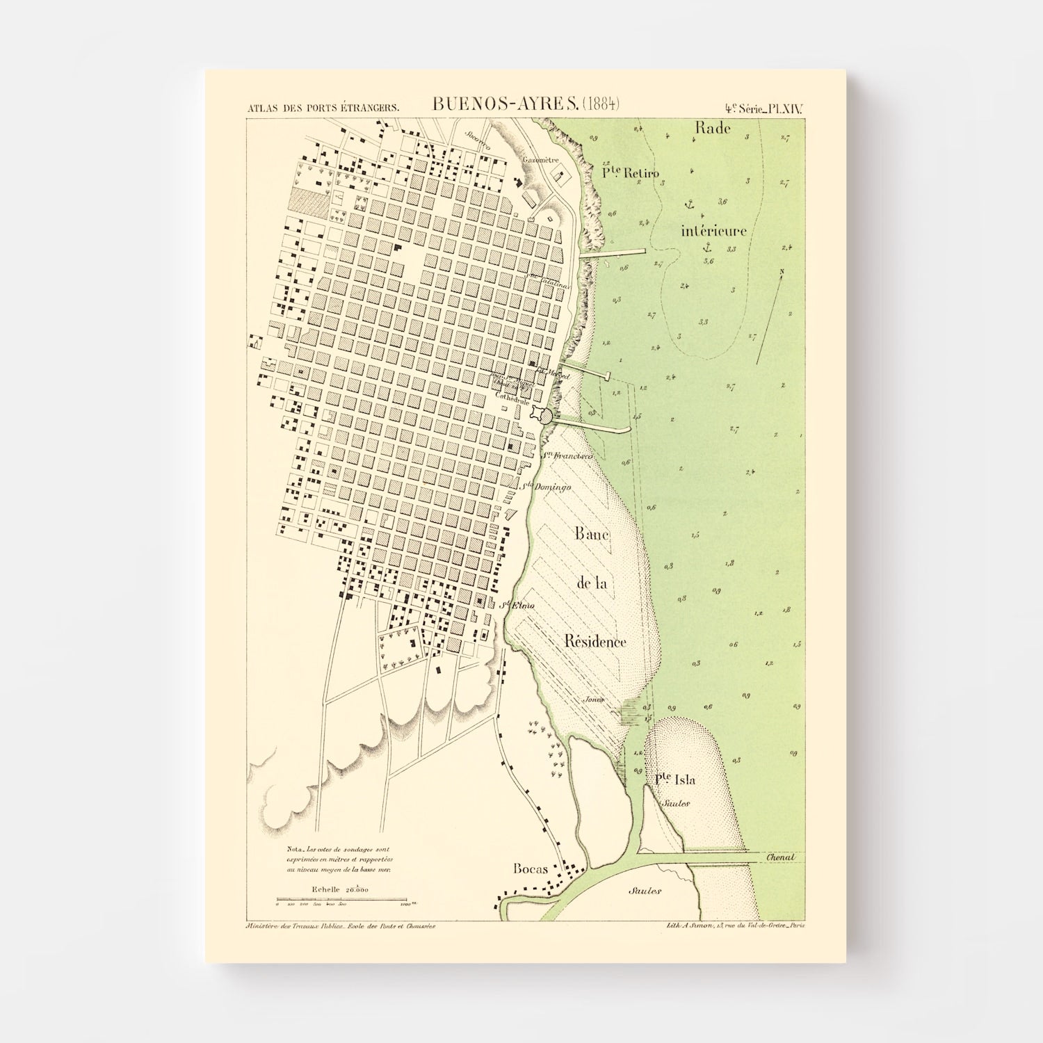 Vintage Map of Buenos Aires, Argentina 1884