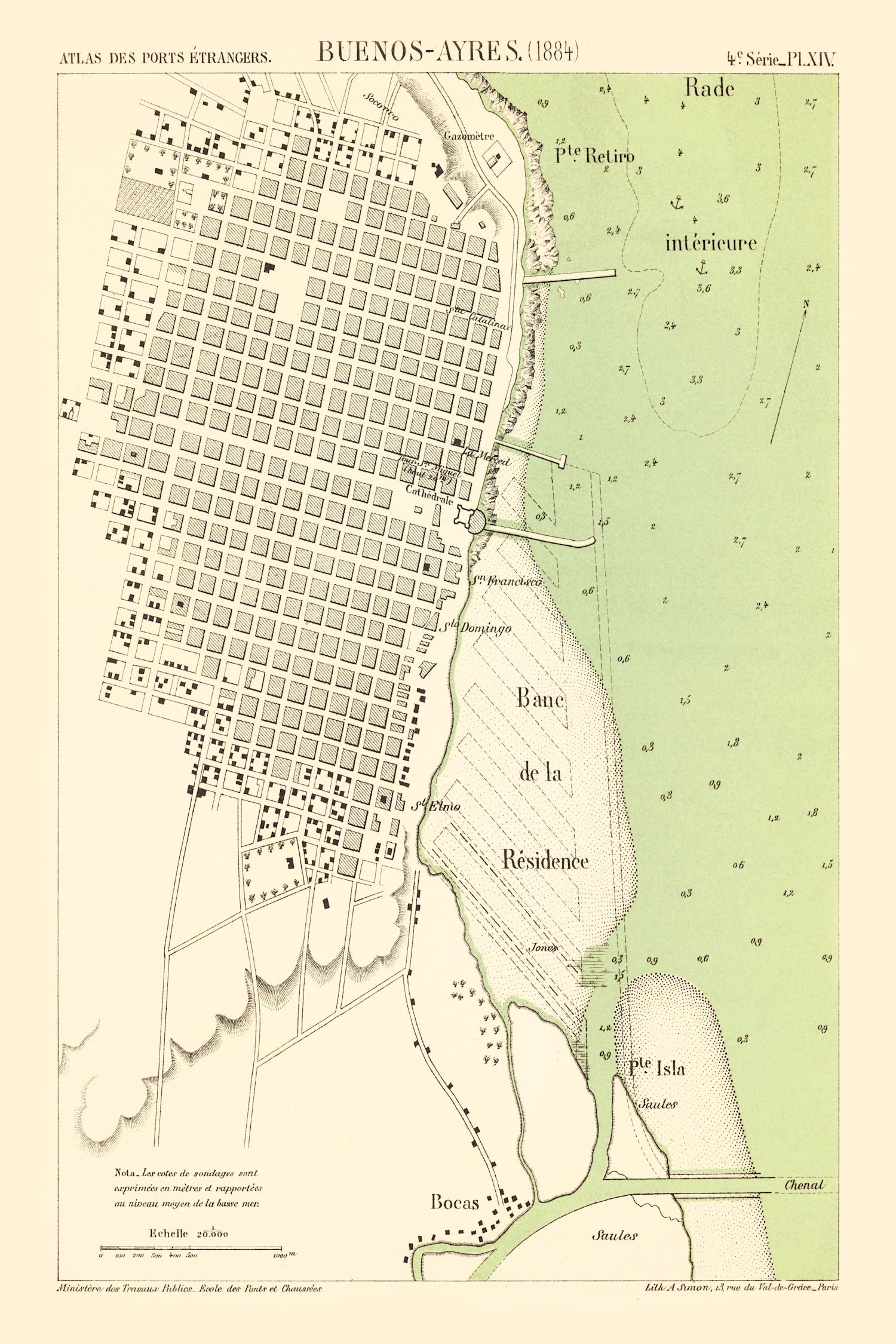 Vintage Map of Buenos Aires, Argentina 1884