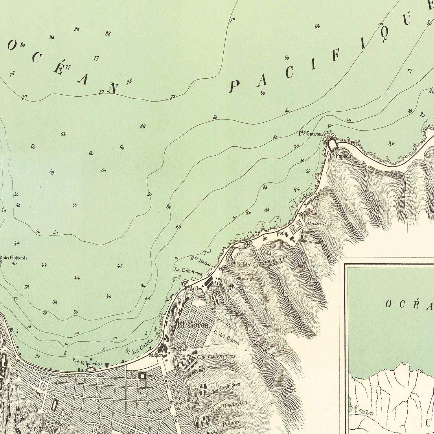 Vintage Map of Valparaíso, Chile 1880