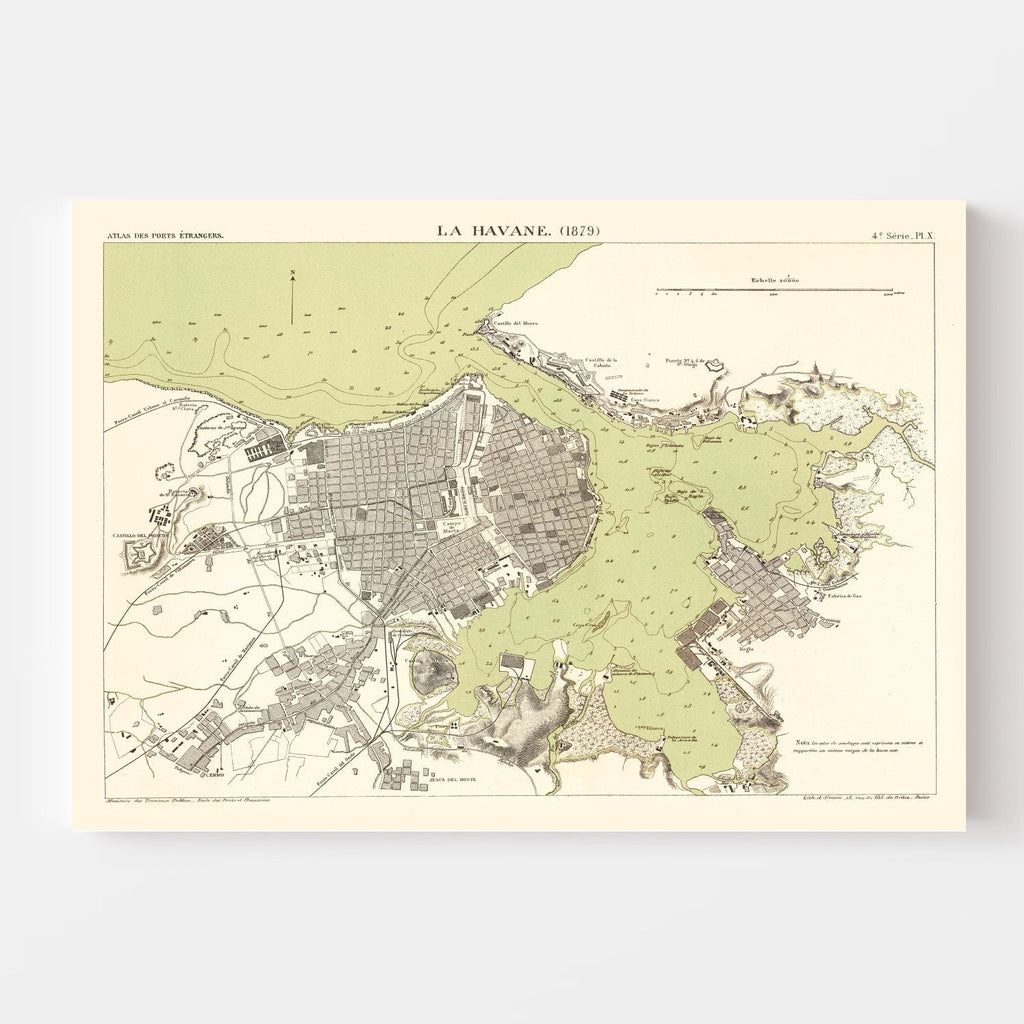 Vintage Map of Havana, Cuba 1879