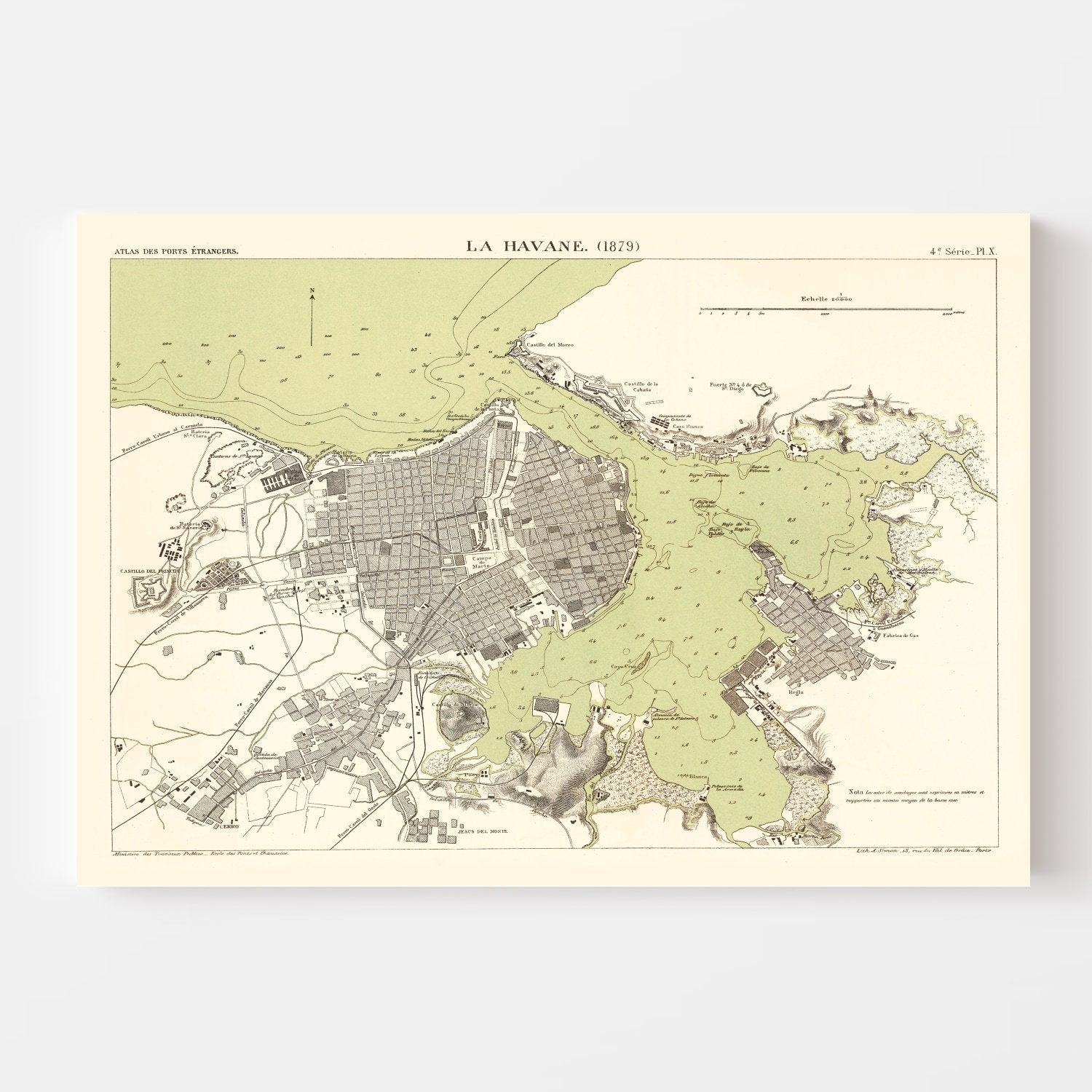 Vintage Map of Havana, Cuba 1879