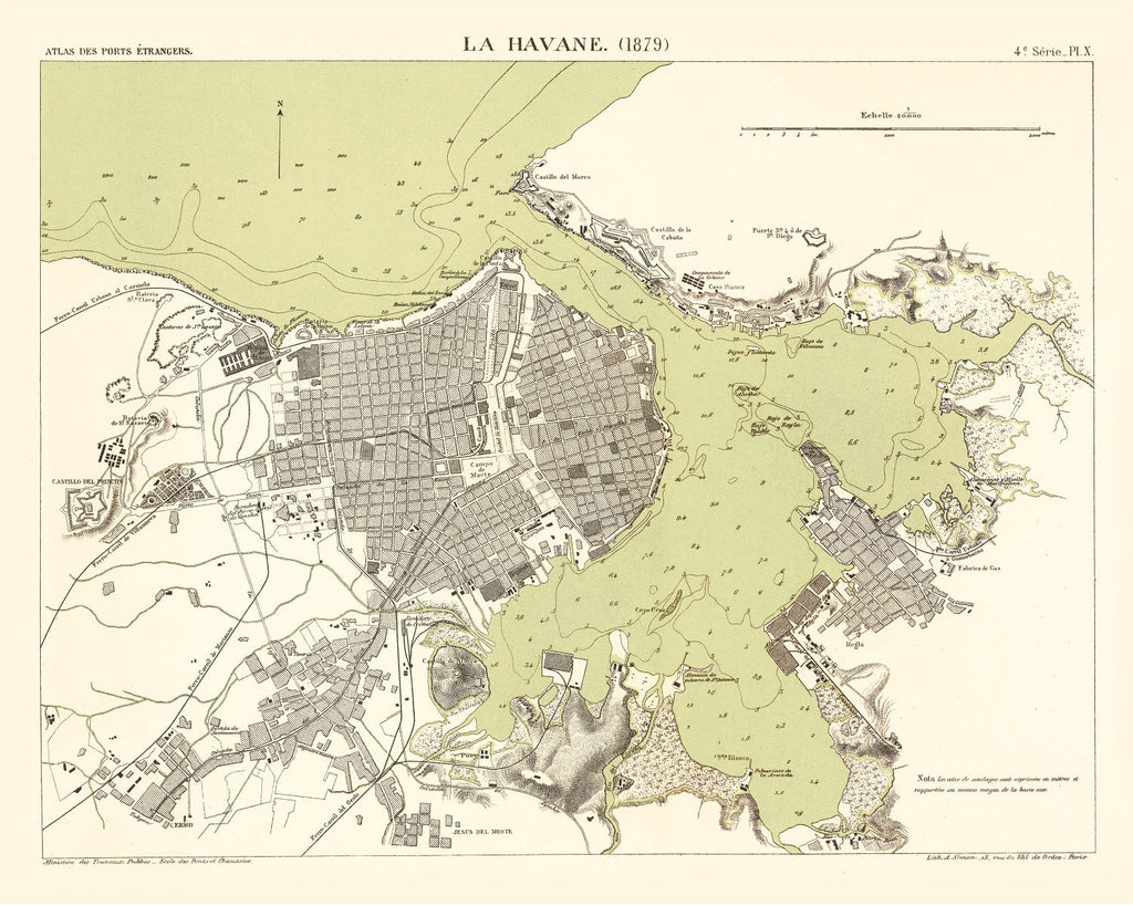 Vintage Map of Havana, Cuba 1879