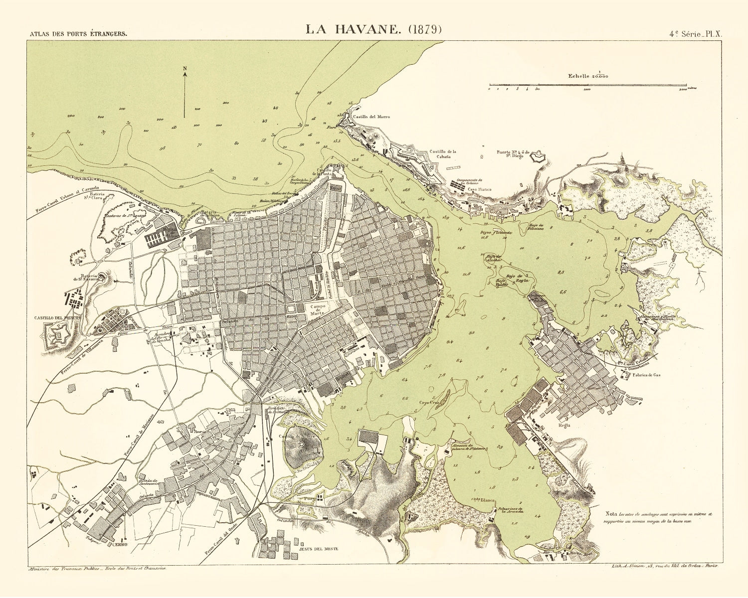 Vintage Map of Havana, Cuba 1879