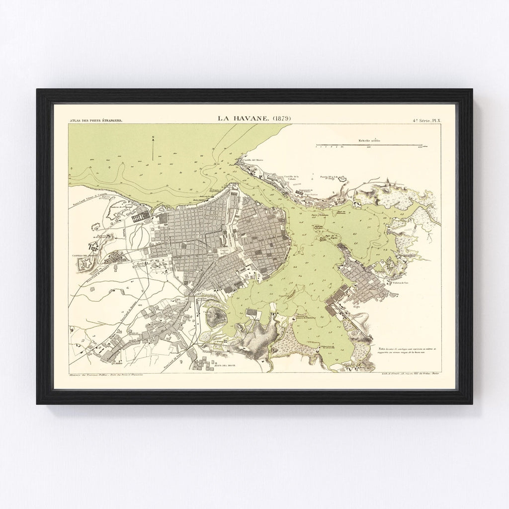 Vintage Map of Havana, Cuba 1879