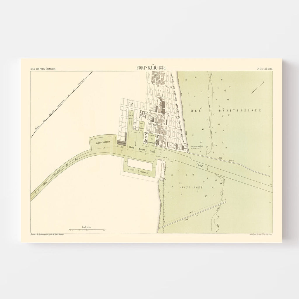 Vintage Map of Port Said Egypt, 1885
