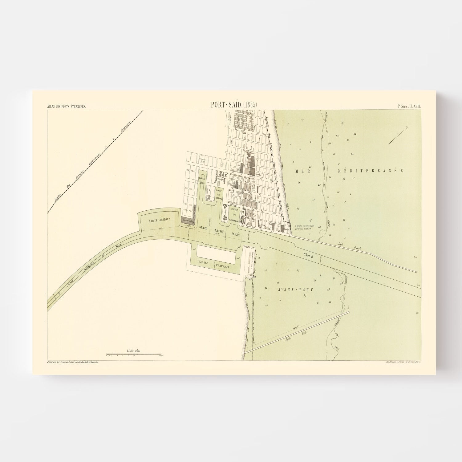 Vintage Map of Port Said Egypt, 1885