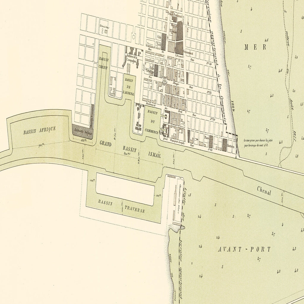 Vintage Map of Port Said Egypt, 1885