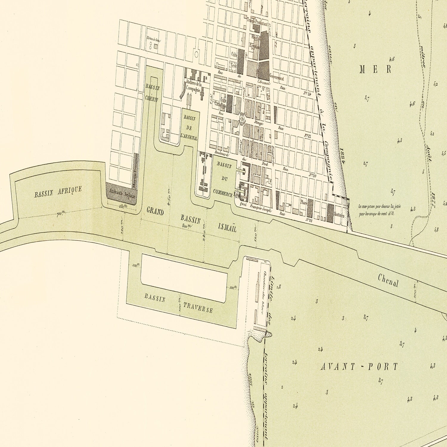 Vintage Map of Port Said Egypt, 1885