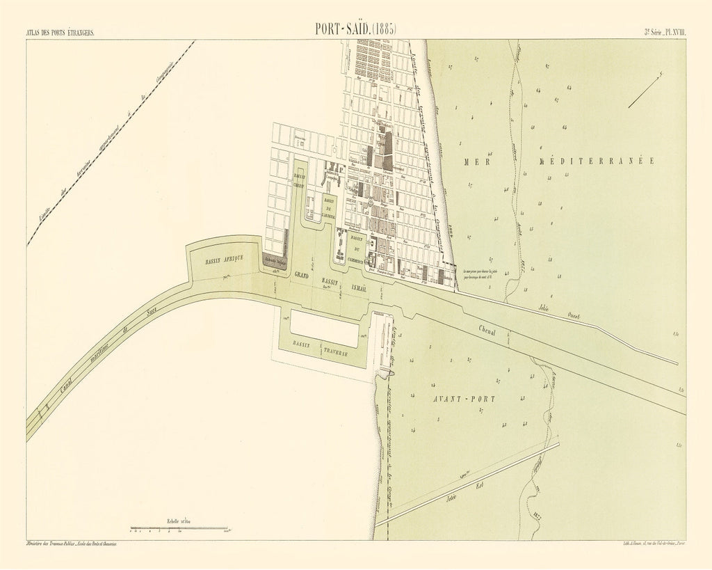 Vintage Map of Port Said Egypt, 1885