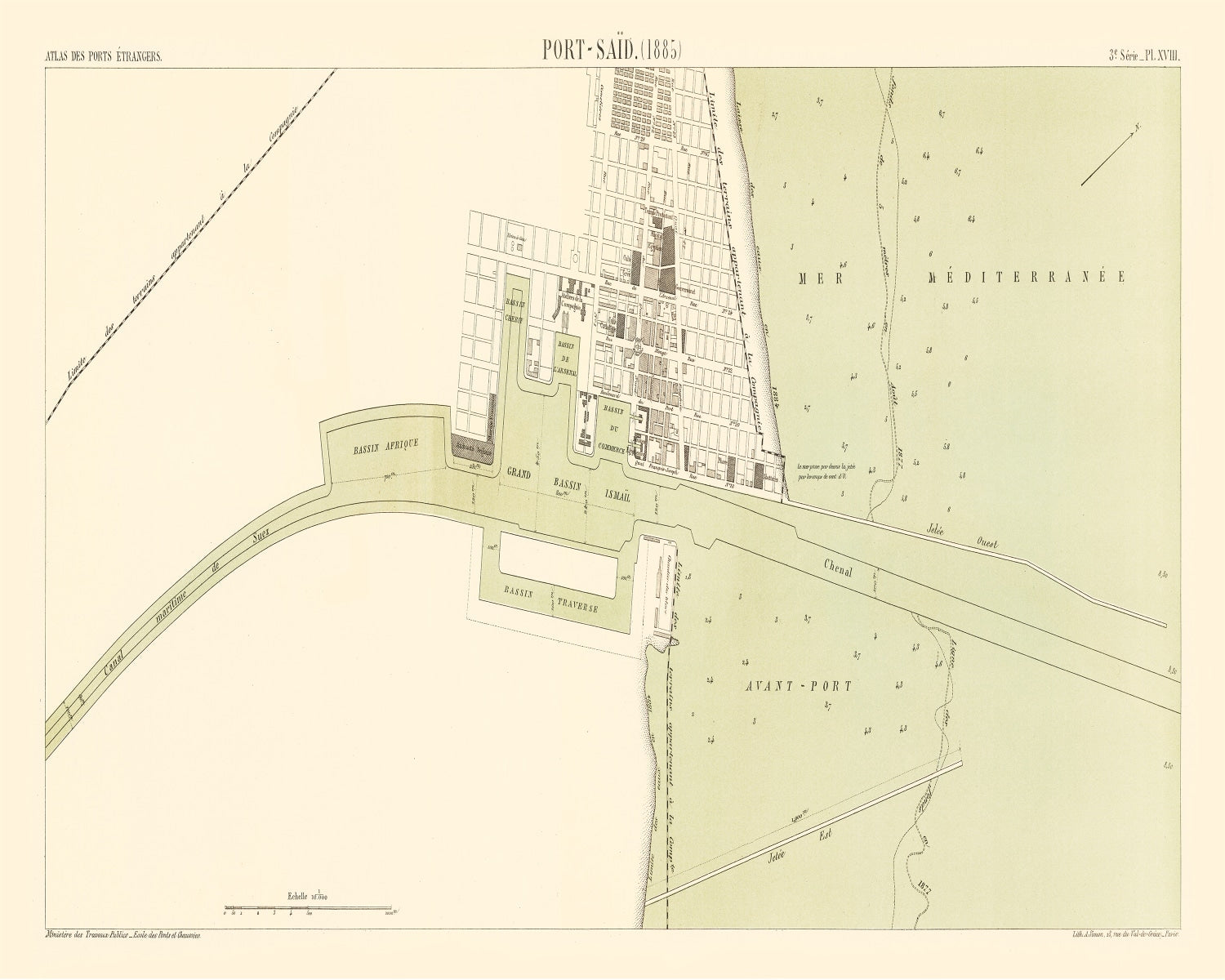 Vintage Map of Port Said Egypt, 1885