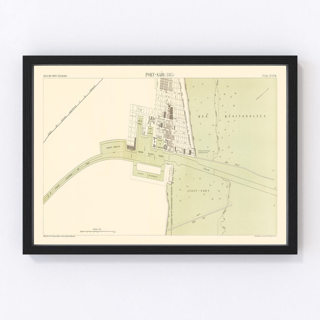 Vintage Map of Port Said Egypt, 1885