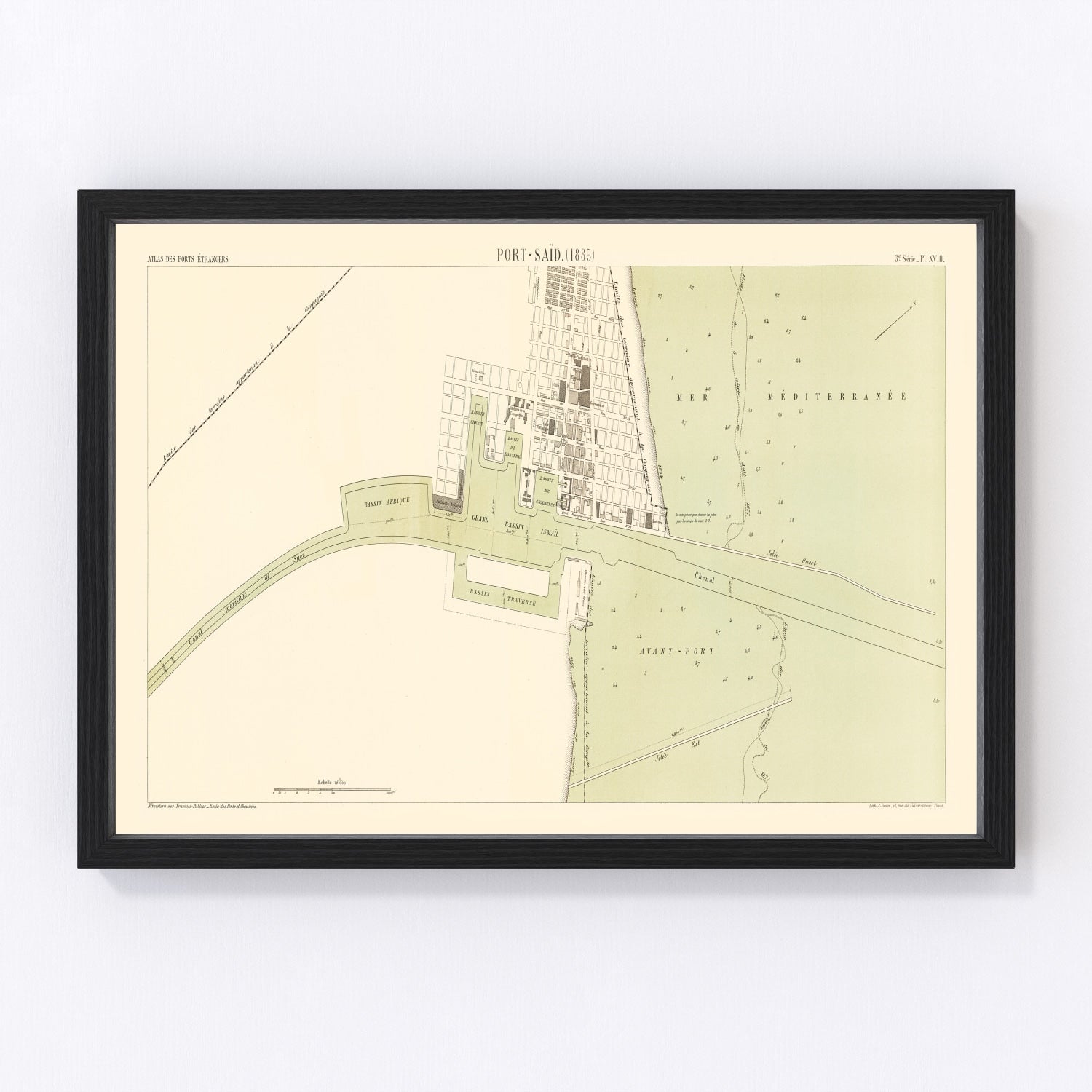 Vintage Map of Port Said Egypt, 1885