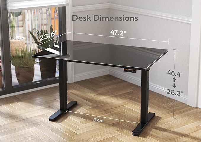 Claiks Glass Standing Desk, Electric Standing Desk Adjustable Height, 48 Inch Adjustable Stand Up Desk, Quick Install Home Office Computer Desk, Black