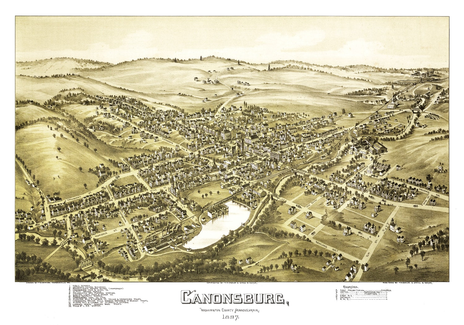 Vintage Map of Canonsburg, Pennsylvania 1897