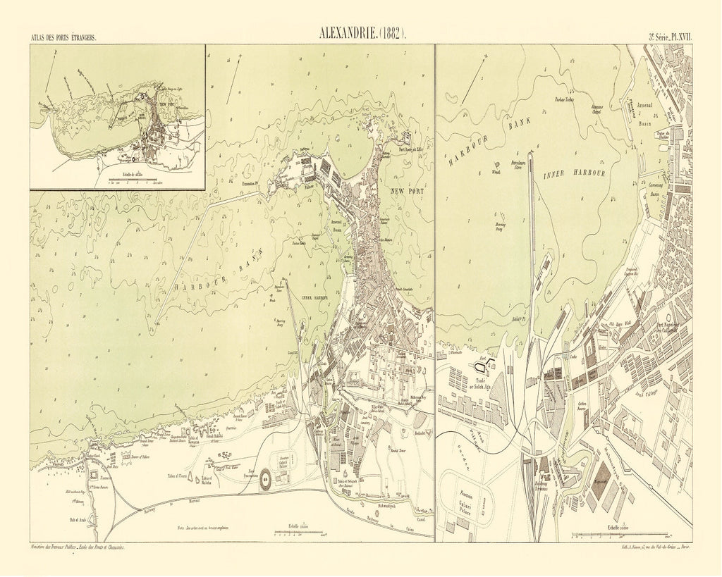 Vintage Map of Alexandria Egypt, 1882