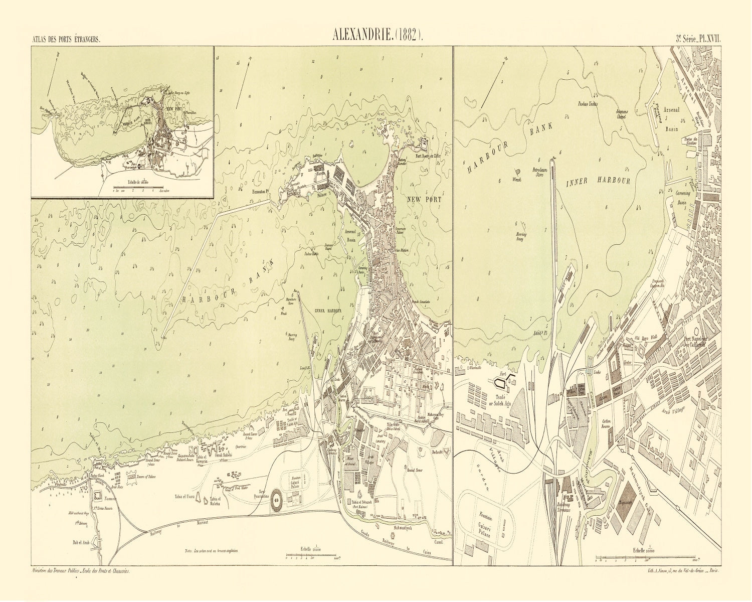 Vintage Map of Alexandria Egypt, 1882