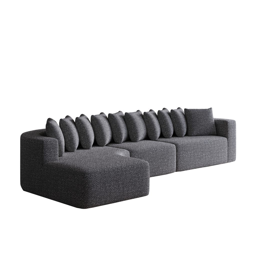 131.1-inch Chenille Sectional Sofa Set, Modern Cloud-Shaped Curved Sofa, Includes 10 Pillows, Living Room Fabric Corner Sofa, L-Shaped Modular Sofa (Left Chaise)