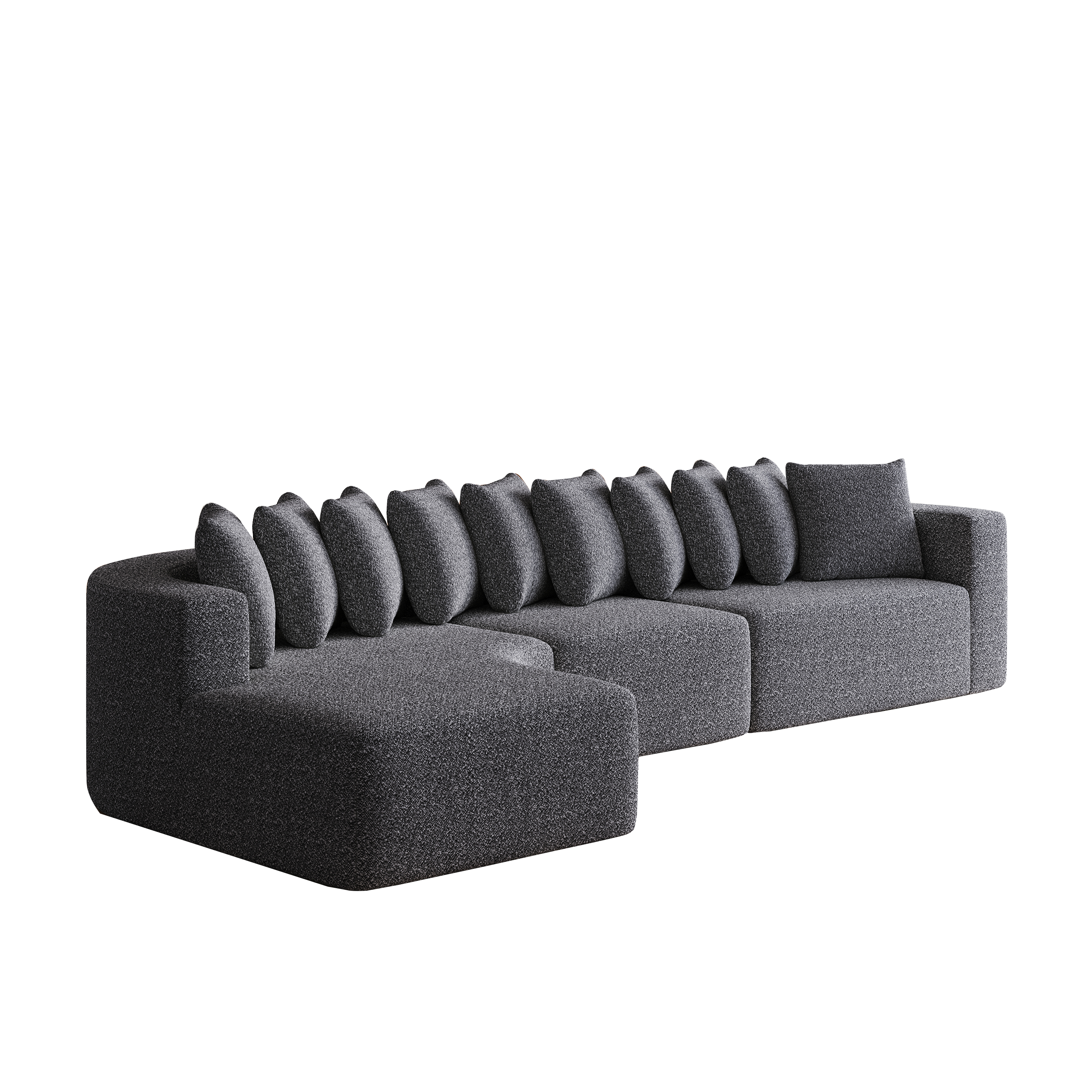 131.1-inch Chenille Sectional Sofa Set, Modern Cloud-Shaped Curved Sofa, Includes 10 Pillows, Living Room Fabric Corner Sofa, L-Shaped Modular Sofa (Left Chaise)