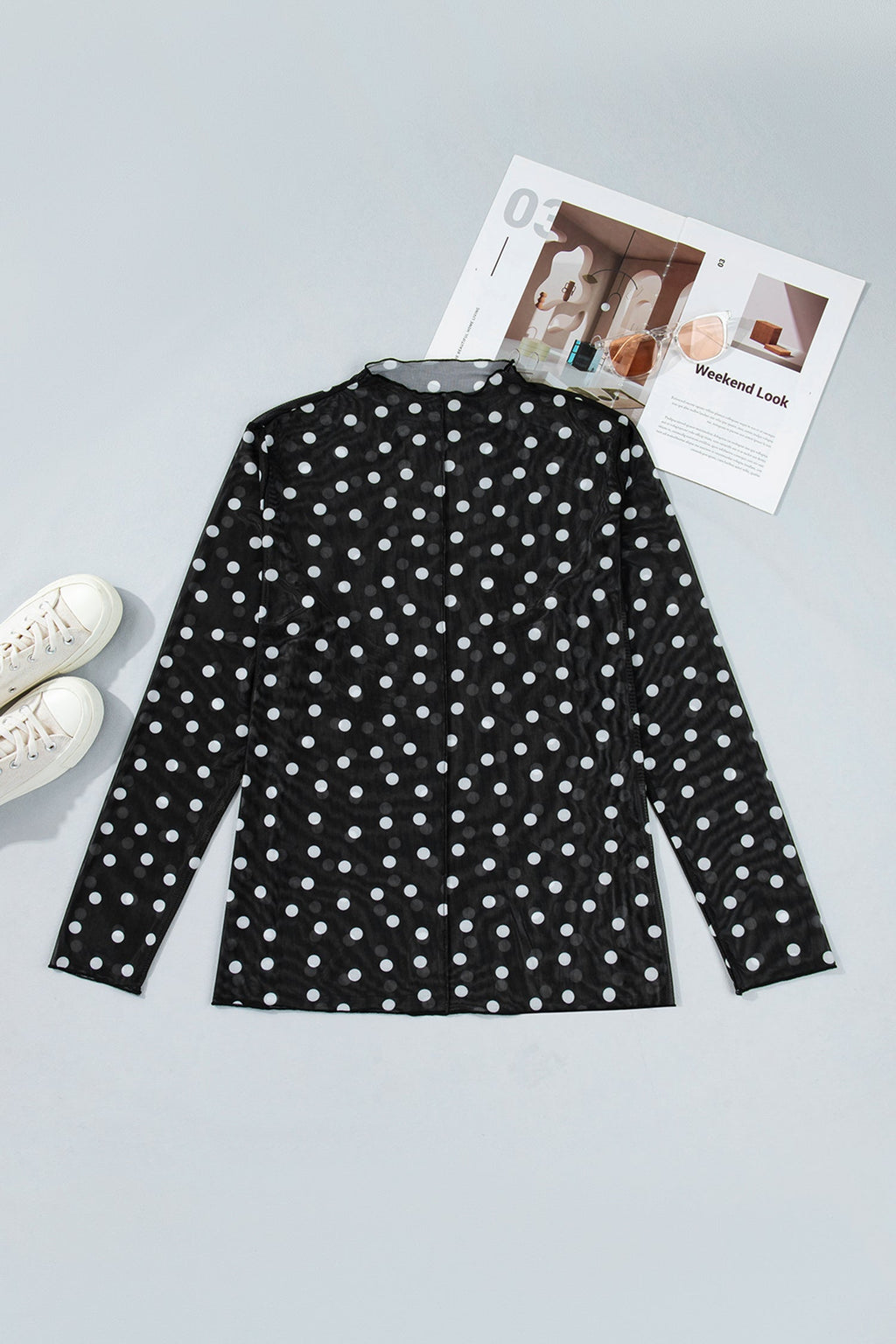 Plus Size Polka Dot Mesh Mock Neck Top