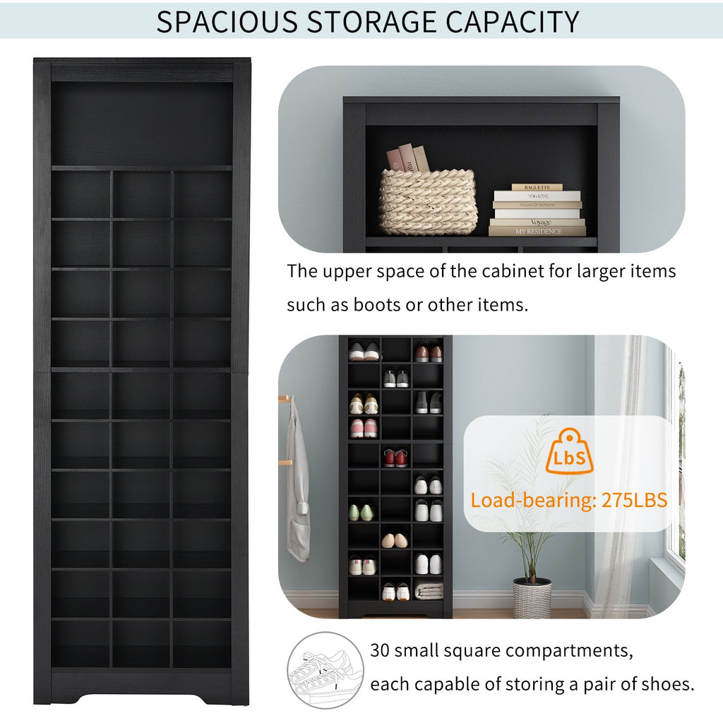 ON-TREND Stylish Design 30 Shoe Cubby Console, Contemporary Shoe Cabinet with Multiple Storage Capacity, Free Standing Tall Cabinet with Versatile Use for Hallway,  Bedroom, Black