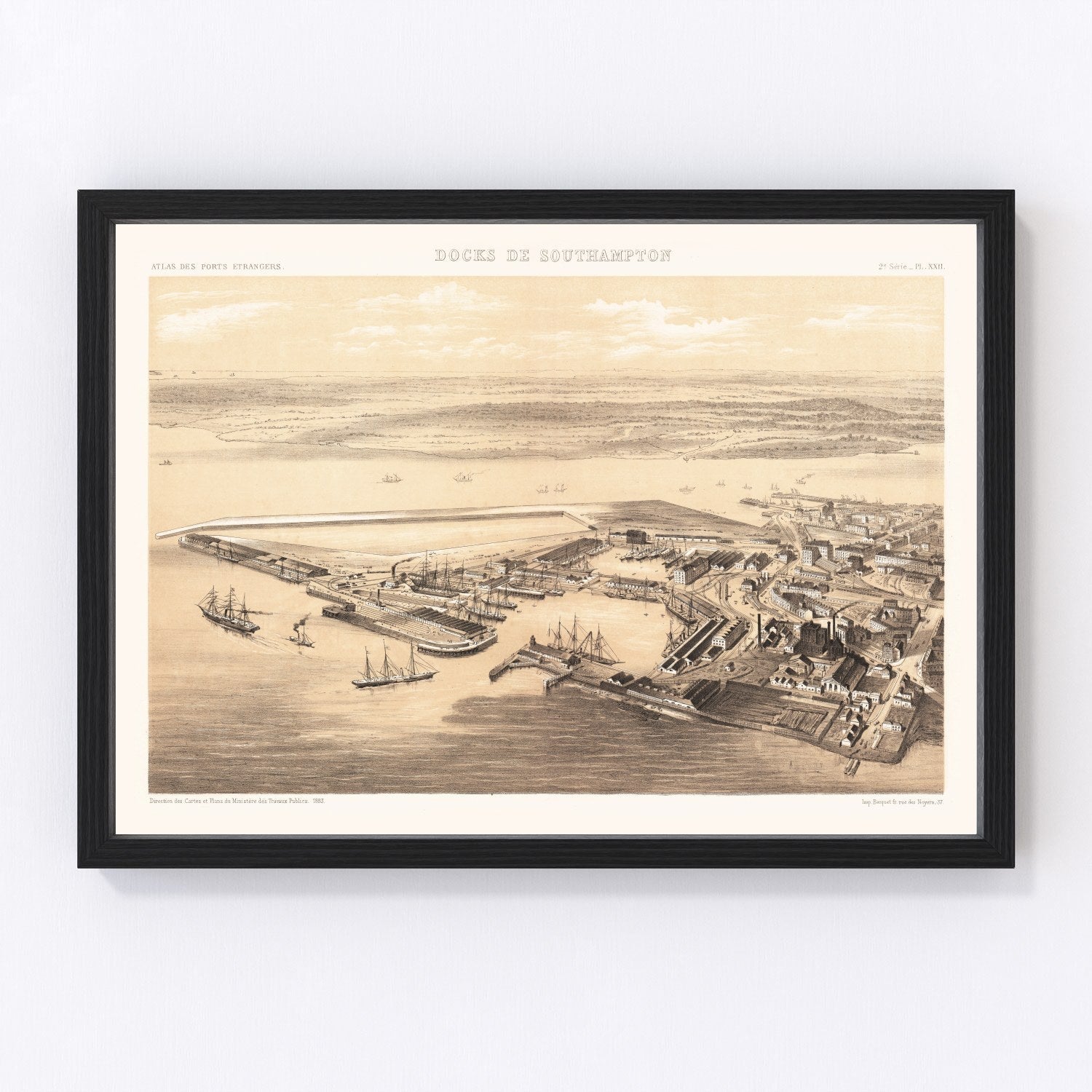 Vintage Map of Southampton Docks, 1883