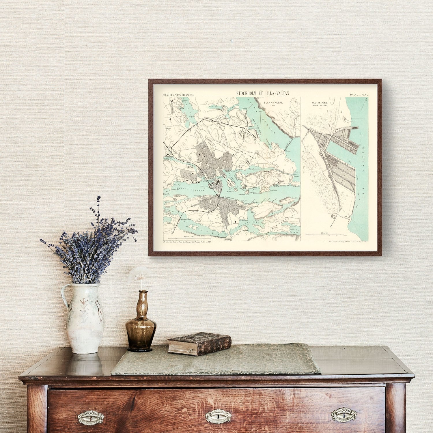 Vintage Map of Stockholm, Sweden 1883