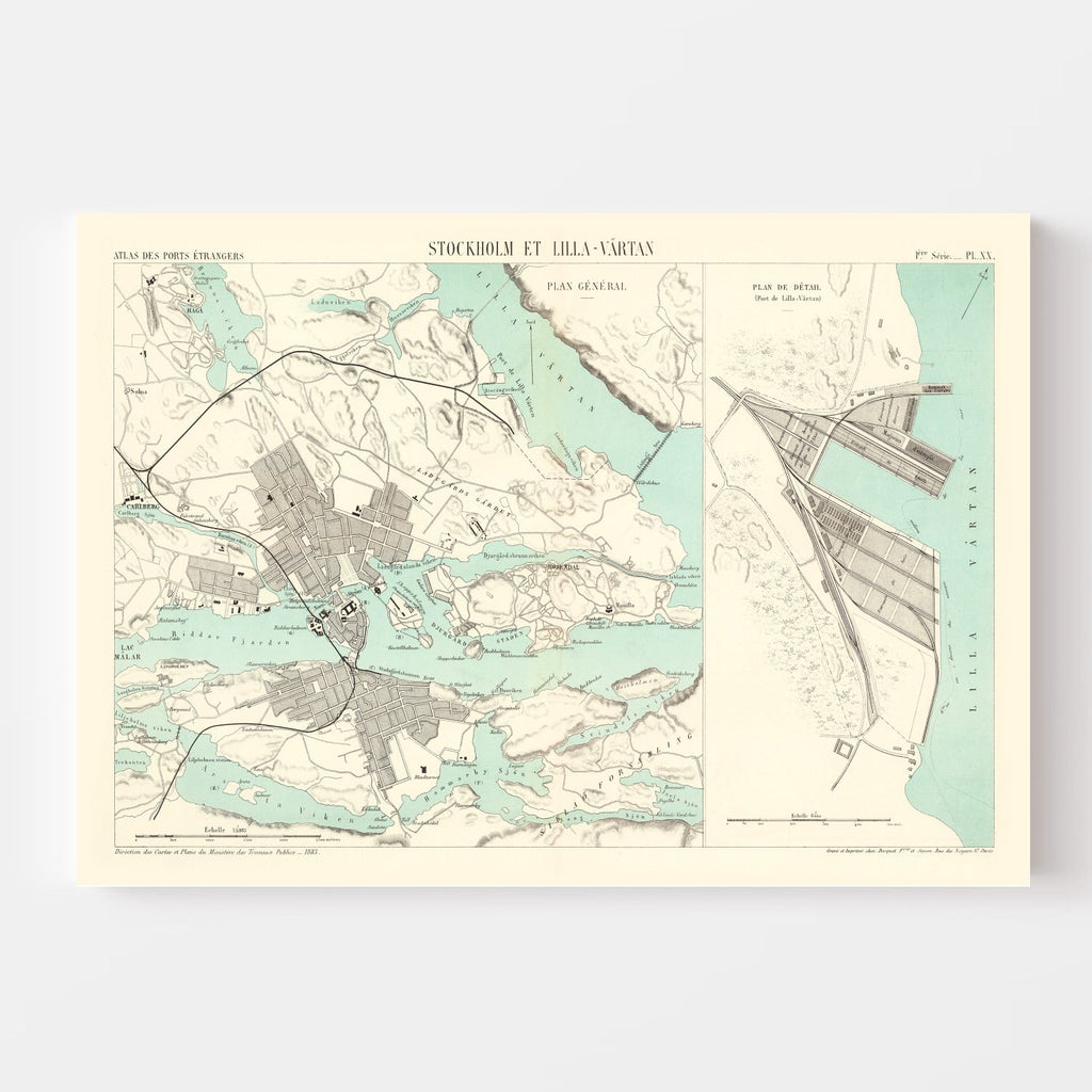 Vintage Map of Stockholm, Sweden 1883