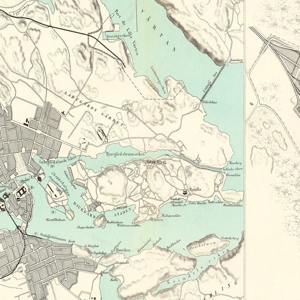 Vintage Map of Stockholm, Sweden 1883