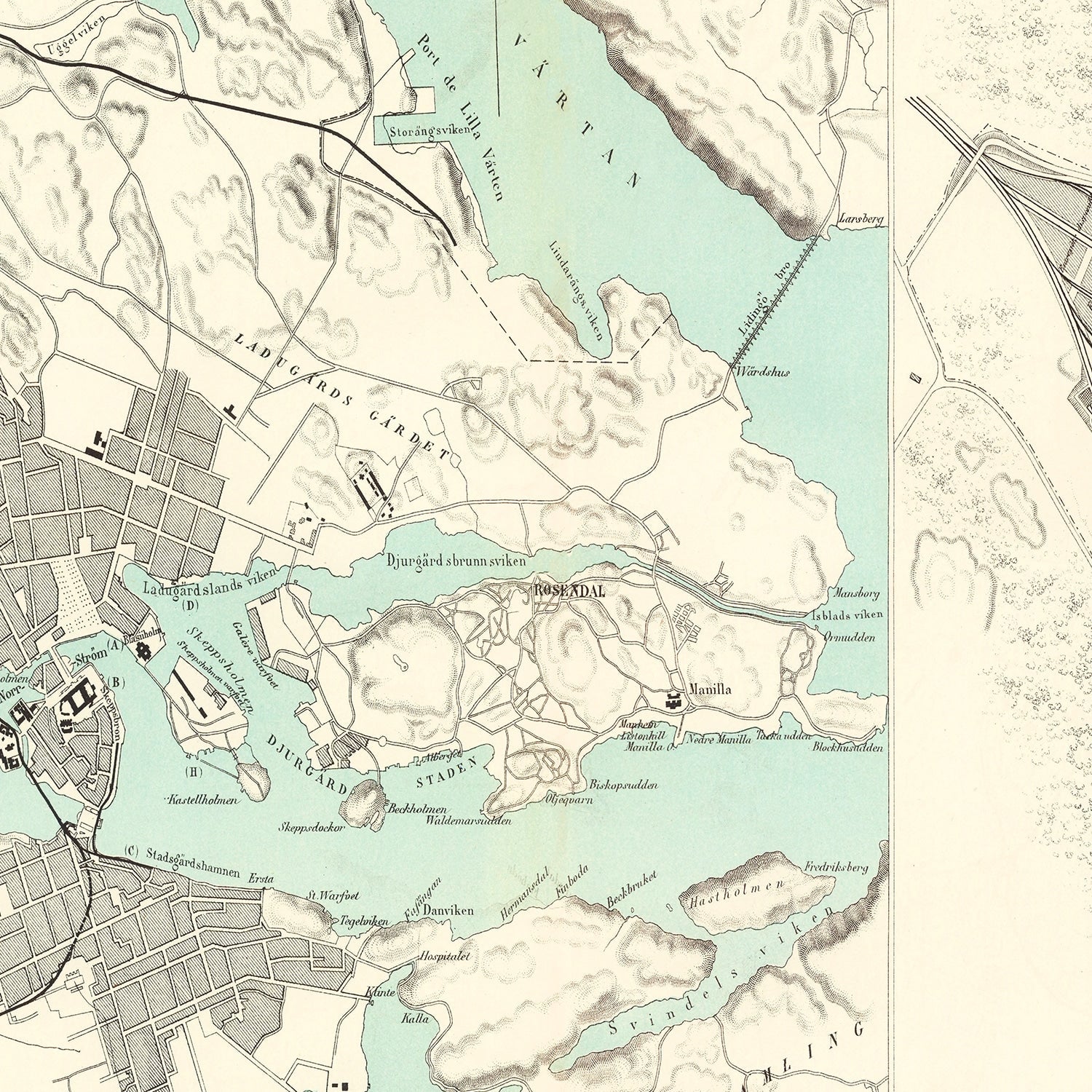 Vintage Map of Stockholm, Sweden 1883